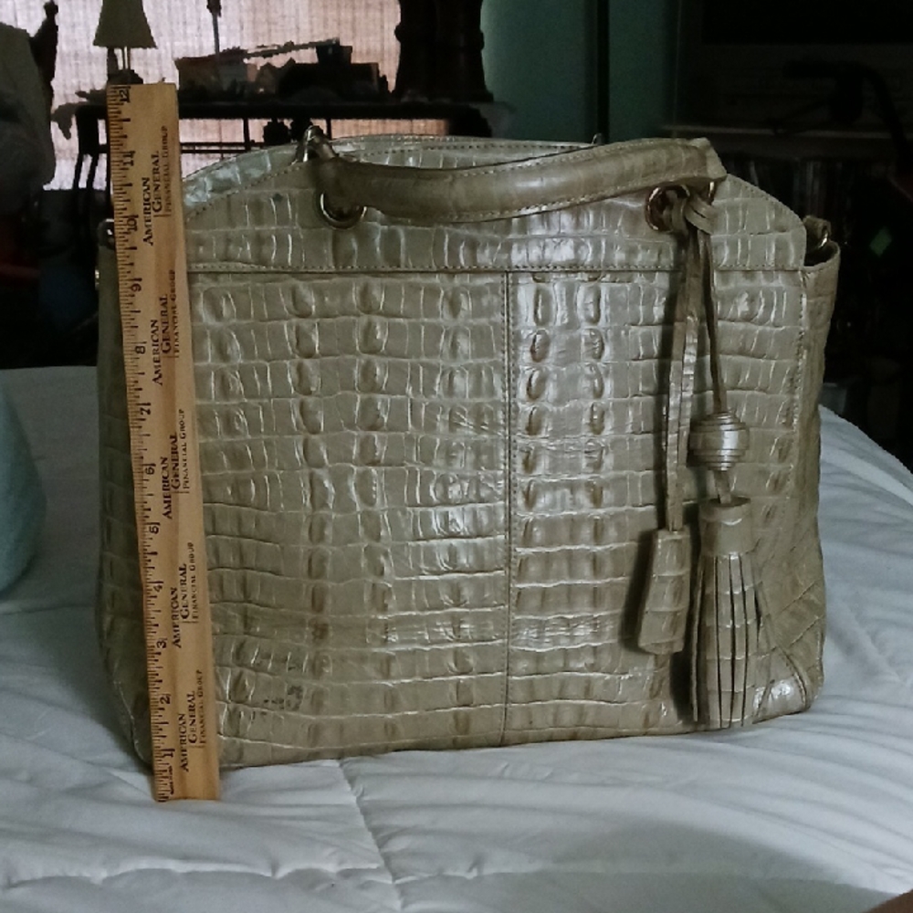 Brahmin Tan Quilted Tote Bag with Tassel Detail